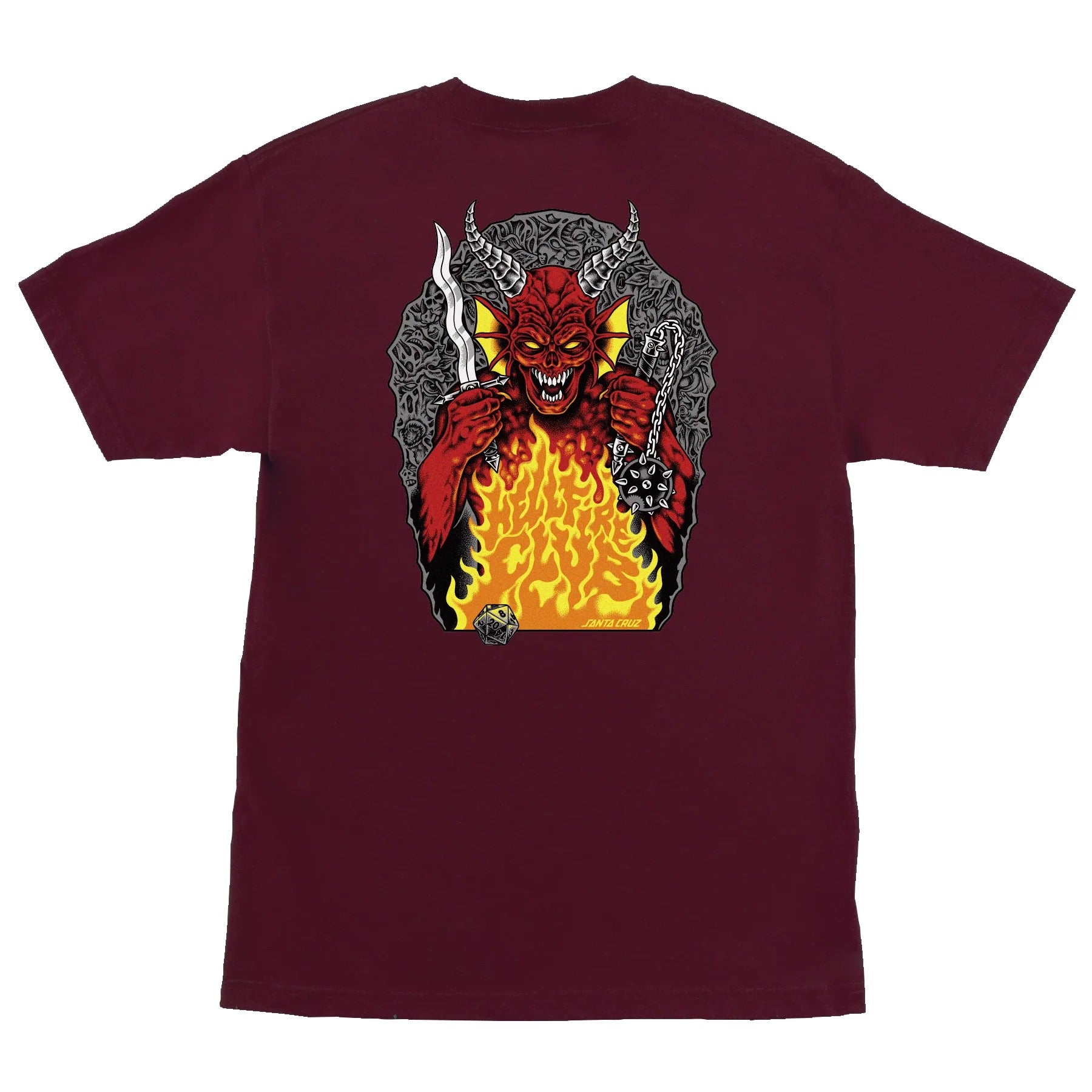 Stranger Things Hellfire Pit Mens Santa Cruz T-Shirt Maroon